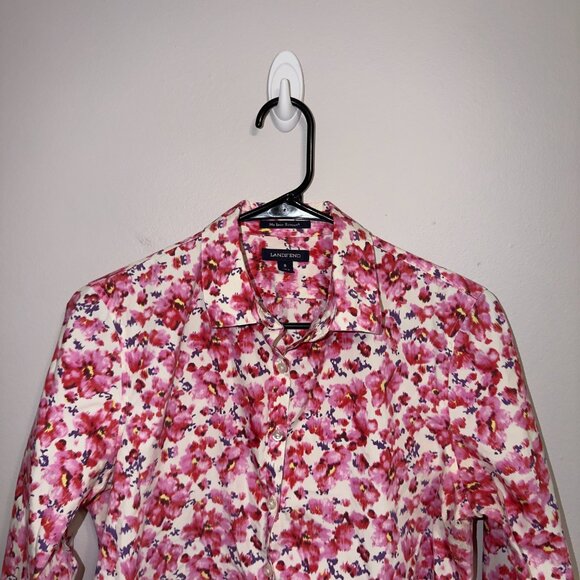 Lands' End No Iron Supima Pink Button Front Blouse Size 8 3/4 Sleeve Classic Top - Picture 4 of 7